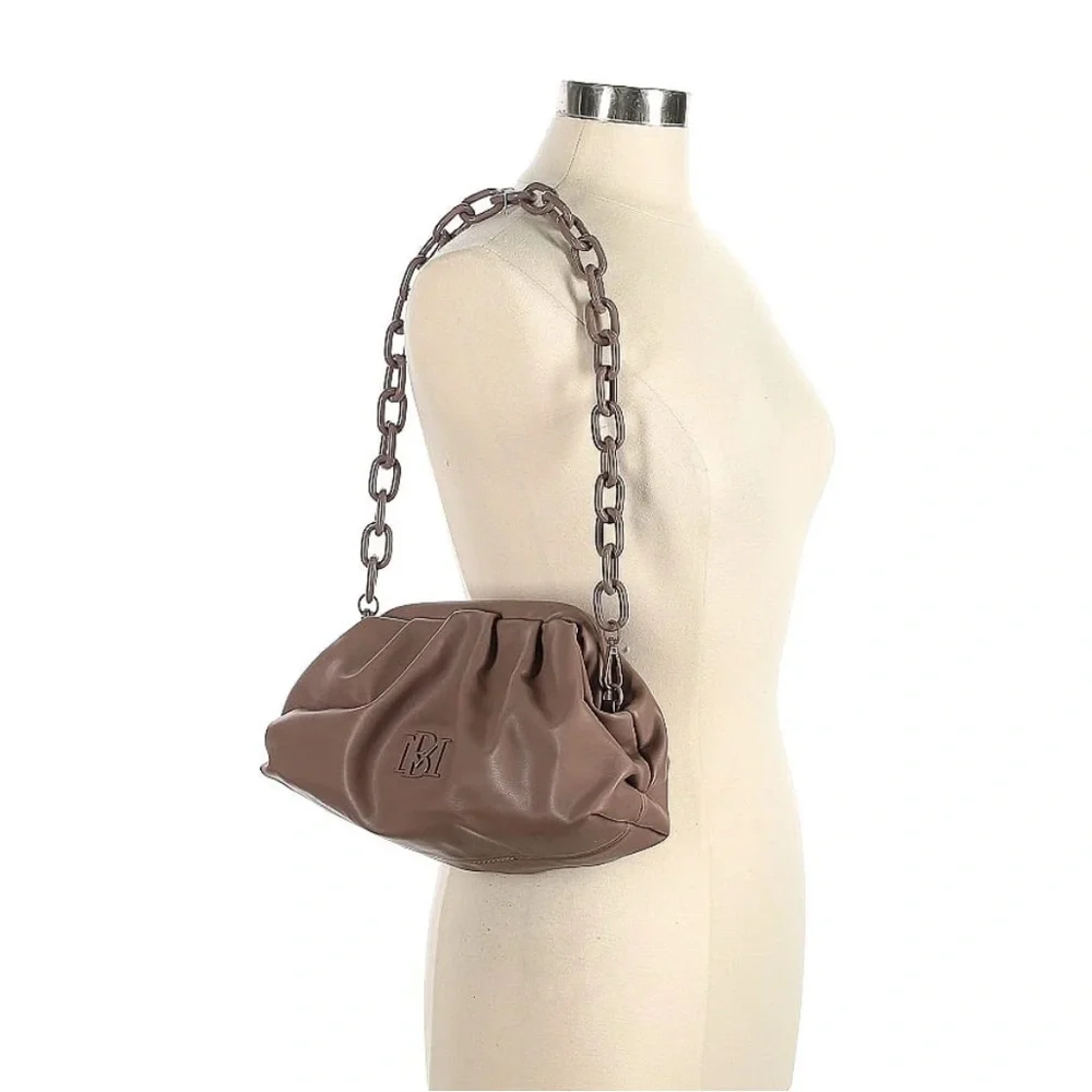 Badgley Mischka Ruched Vegan Leather Clutch / Shoulder convertible bag NWT - Picture 2 of 6